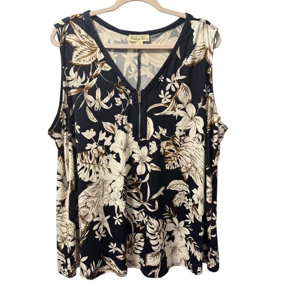 Indigo Rose Navy Floral Sleeveless V-Neck Top Size 2X BLOUSE - Picture 1 of 10